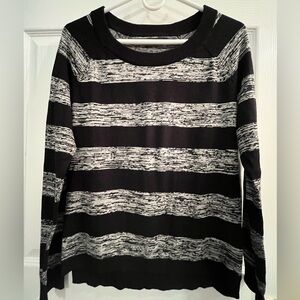 French Connection Chic Black and Gray Striped Women's Cotton Sweater